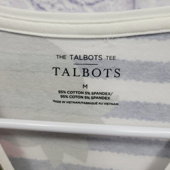NWT Talbots Tee Stripe Floral Size M Round Neck Preppy Casual Artsy Cotton Blend - Picture 5 of 8